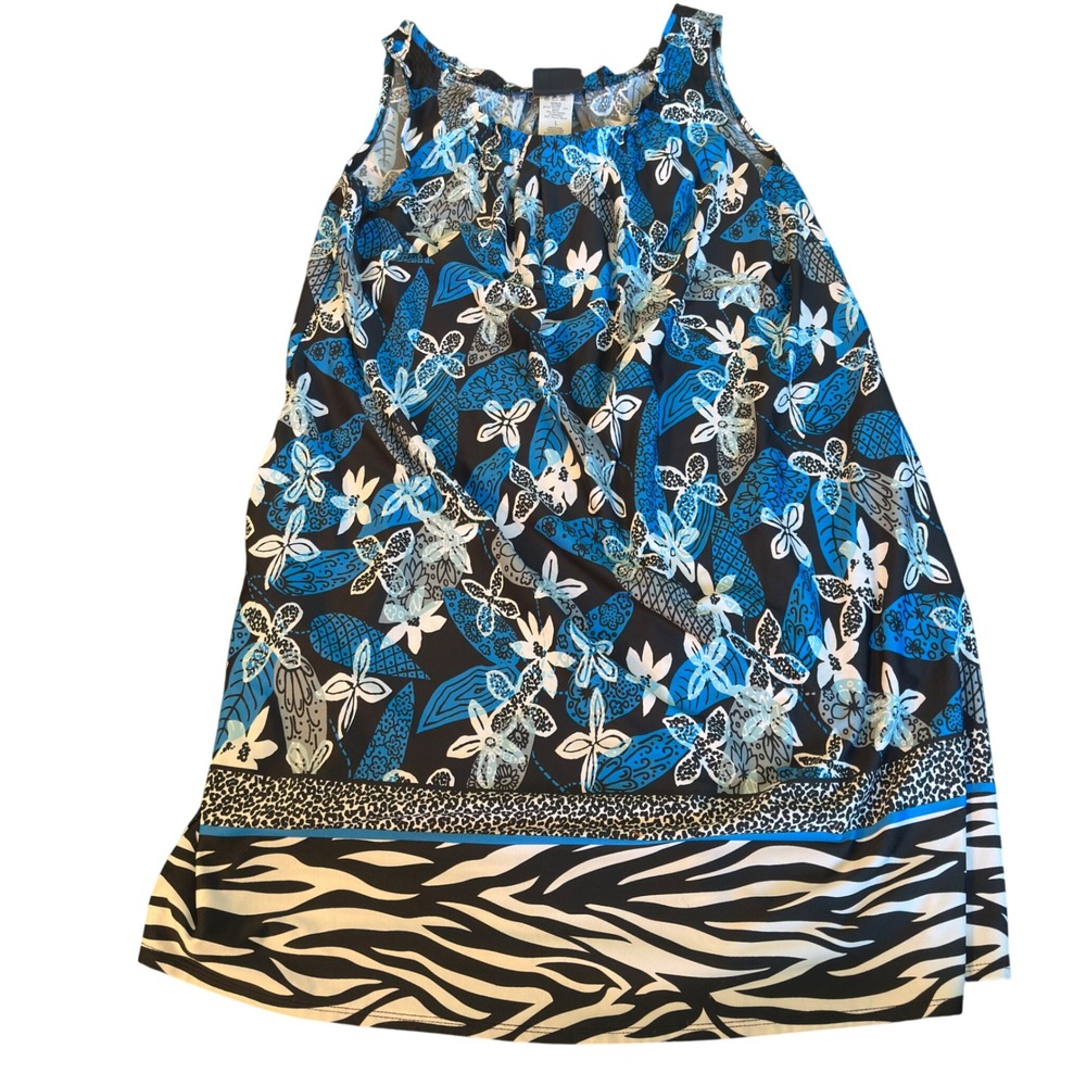 Coco Reef Swim Dress Cover‎ Up Blue Black Floral Animal Print Large